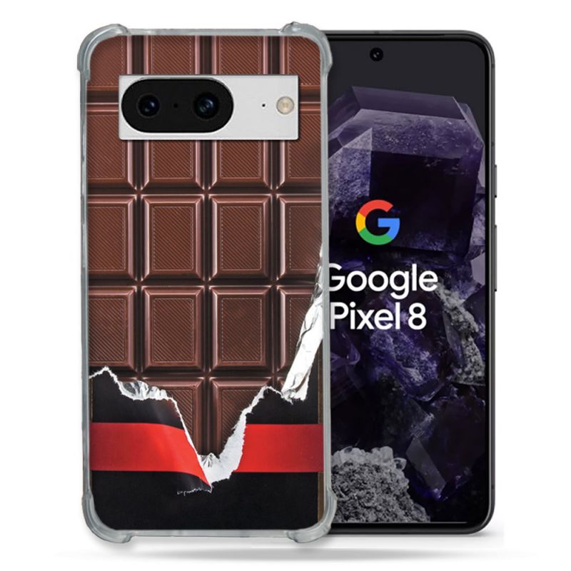 Coque Renforcée En Verre Trempé Pour Google Pixel 8 Texture Trompe Oeil Chocolat