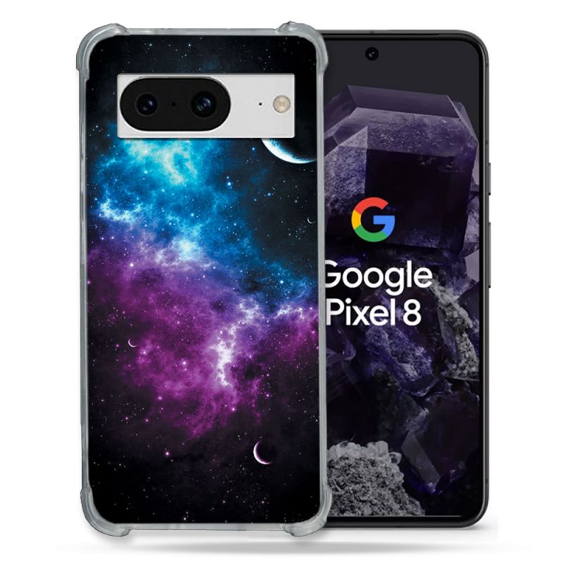 Coque Renforcée En Verre Trempé Pour Google Pixel 8 Univers Bleu Violet