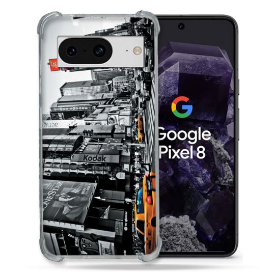 Coque Renforcée En Verre Trempé Pour Google Pixel 8 Voyage Amerique USA New York Taxi