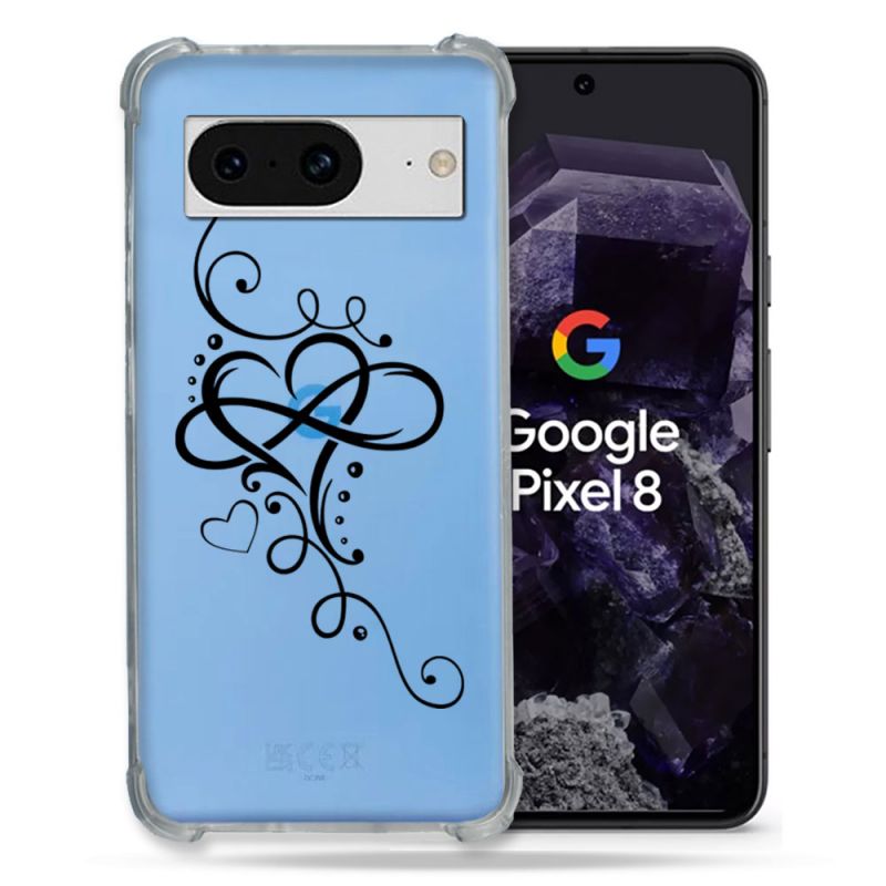 Coque Transparente Renforcée En Verre Trempé Pour Google Pixel 8 Cœur infini