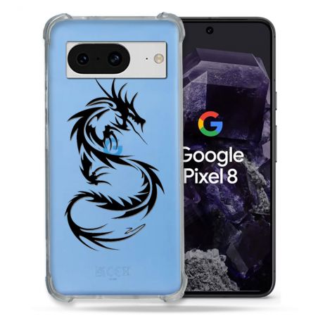 Coque Transparente Renforcée En Verre Trempé Pour Google Pixel 8 Dragon Noir