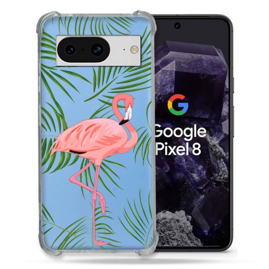 Coque Transparente Renforcée En Verre Trempé Pour Google Pixel 8 Flamant Rose