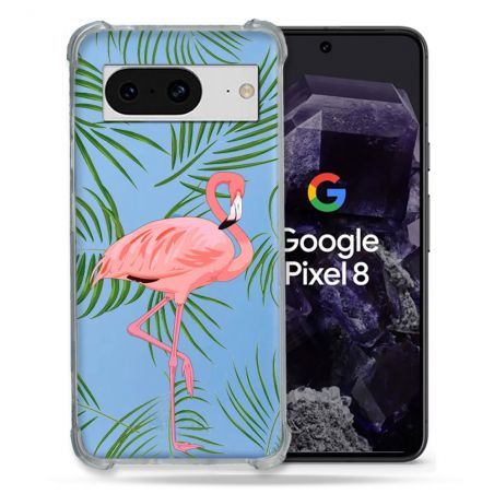 Coque Transparente Renforcée En Verre Trempé Pour Google Pixel 8 Flamant Rose