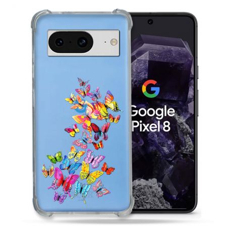 Coque Transparente Renforcée En Verre Trempé Pour Google Pixel 8 Papillon Multicolore