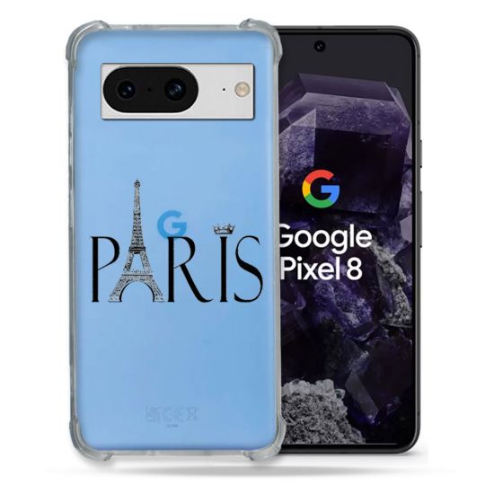 Coque Transparente Renforcée En Verre Trempé Pour Google Pixel 8 Paris Noir