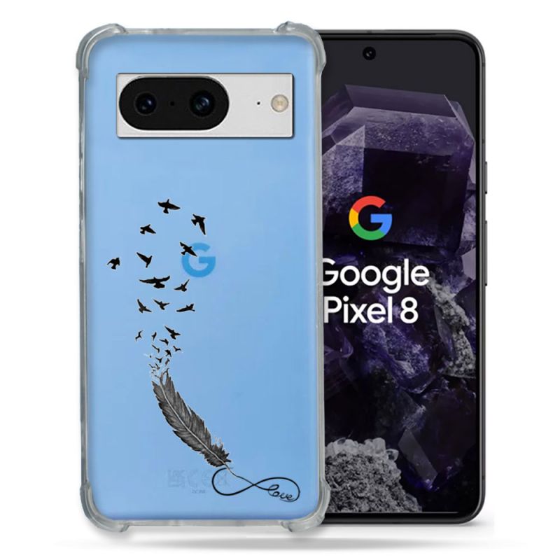 Coque Transparente Renforcée En Verre Trempé Pour Google Pixel 8 Plume Infini