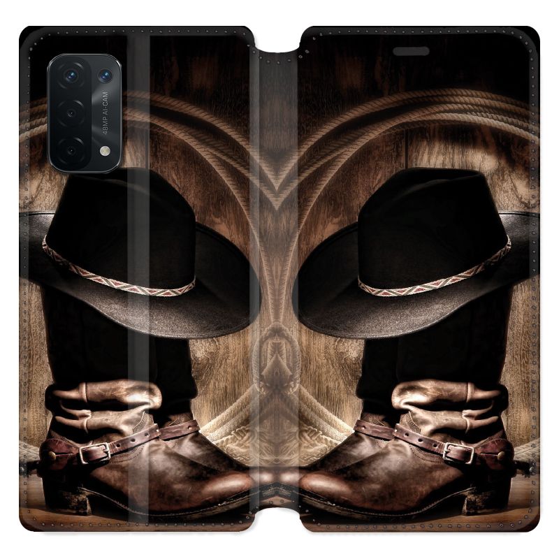 Housse cuir portefeuille pour Samsung Galaxy A54 5G Cow Boy Chapeau
