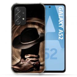 Coque Renforcée En Verre Trempé Transparente Pour Samsung Galaxy A52 / A52S Cow Boy Chapeau