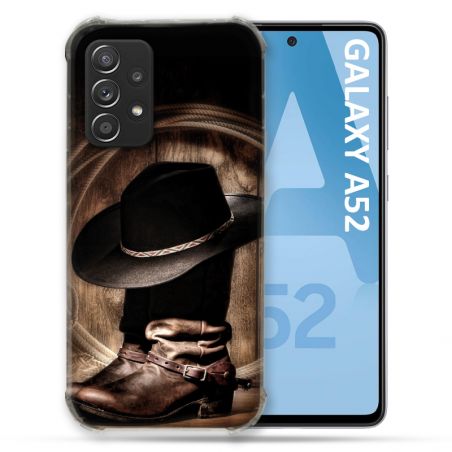 Coque Renforcée En Verre Trempé Transparente Pour Samsung Galaxy A52 / A52S Cow Boy Chapeau