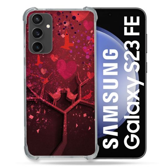 Coque Renforcée En Verre Trempé PourSamsung Galaxy S23 FE Amour Arbre