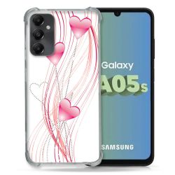 Coque Renforcée En Verre Trempé PourSamsung Galaxy A05S Amour Coeur Rose Montant sur Blanc