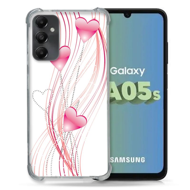 Coque Renforcée En Verre Trempé PourSamsung Galaxy A05S Amour Coeur Rose Montant sur Blanc