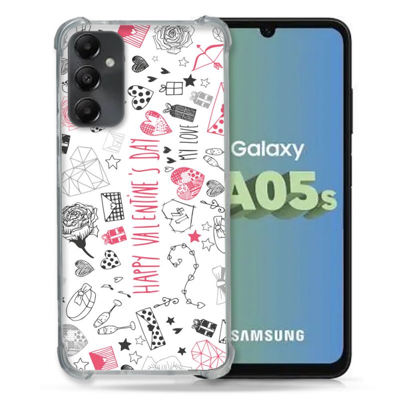 Coque Renforcée En Verre Trempé PourSamsung Galaxy A05S Amour Valentines