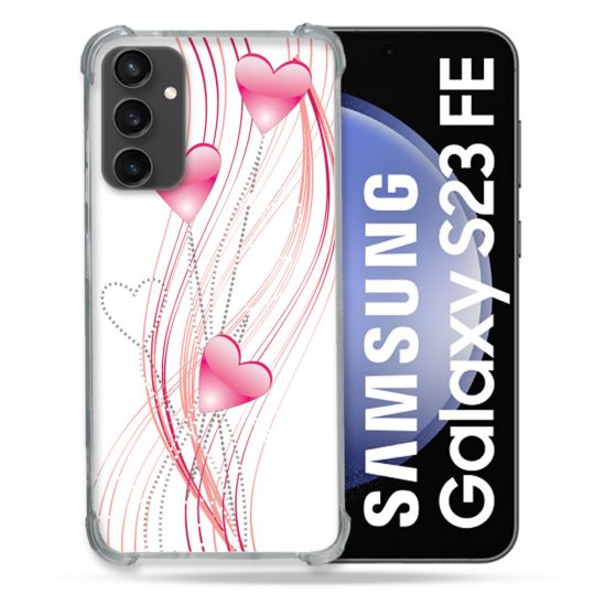 Coque Renforcée En Verre Trempé PourSamsung Galaxy S23 FE Amour Coeur Rose Montant sur Blanc