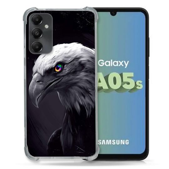 Coque Renforcée En Verre Trempé PourSamsung Galaxy A05S Animal Aigle Royal Noir