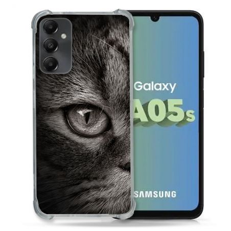 Coque Renforcée En Verre Trempé PourSamsung Galaxy A05S Animal Chat Gris