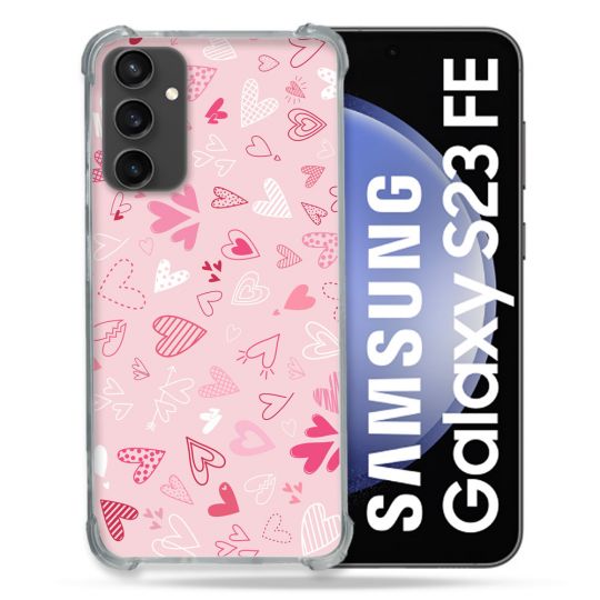 Coque Renforcée En Verre Trempé PourSamsung Galaxy S23 FE Amour Ptis Coeurs