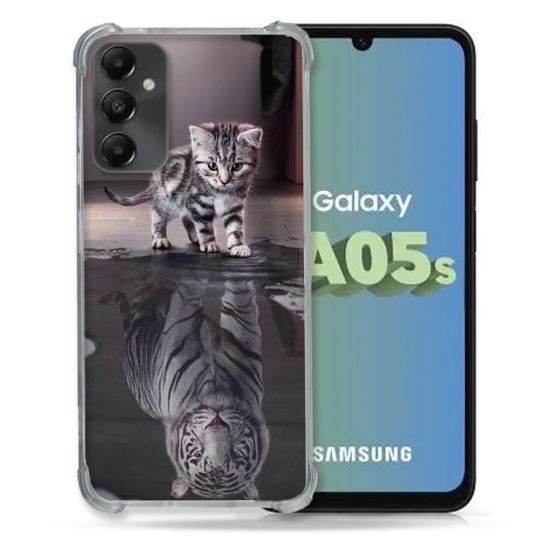 Coque Renforcée En Verre Trempé PourSamsung Galaxy A05S Animal Chat Reflet