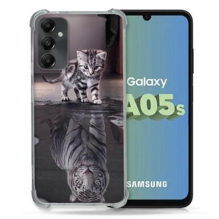 Coque Renforcée En Verre Trempé PourSamsung Galaxy A05S Animal Chat Reflet