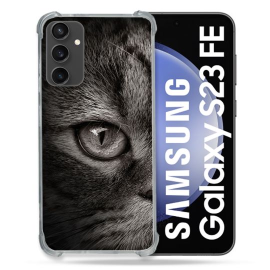 Coque Renforcée En Verre Trempé PourSamsung Galaxy S23 FE Animal Chat Gris