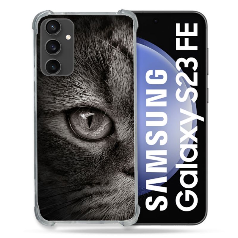 Coque Renforcée En Verre Trempé PourSamsung Galaxy S23 FE Animal Chat Gris