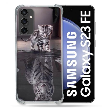 Coque Renforcée En Verre Trempé PourSamsung Galaxy S23 FE Animal Chat Reflet