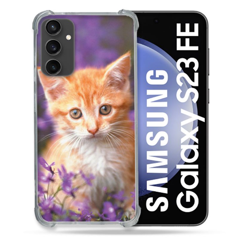 Coque Renforcée En Verre Trempé PourSamsung Galaxy S23 FE Animal Chat Violet