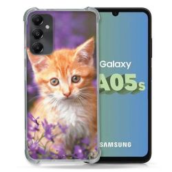 Coque Renforcée En Verre Trempé PourSamsung Galaxy A05S Animal Chat Violet