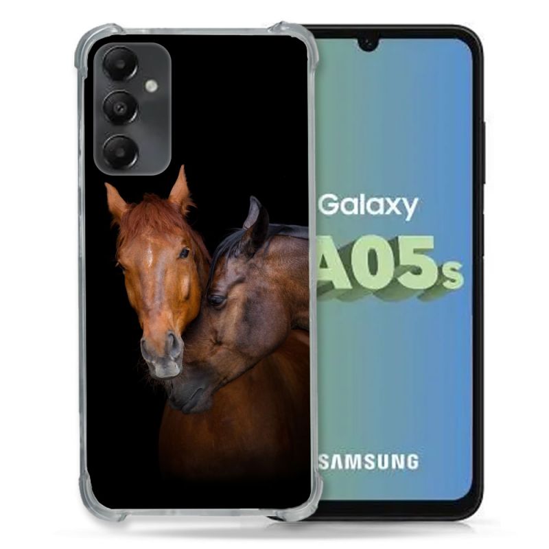 Coque Renforcée En Verre Trempé PourSamsung Galaxy A05S Animal Cheval Marron
