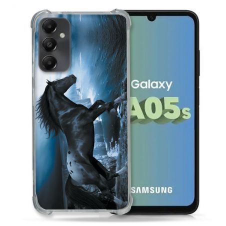 Coque Renforcée En Verre Trempé PourSamsung Galaxy A05S Animal Cheval Noir