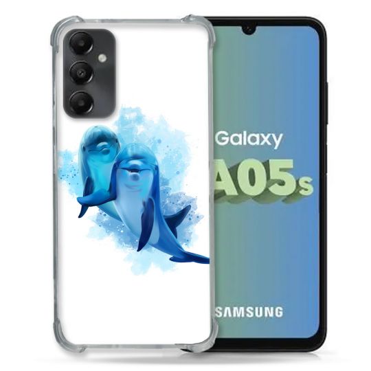 Coque Renforcée En Verre Trempé PourSamsung Galaxy A05S Animal Dauphin Duo