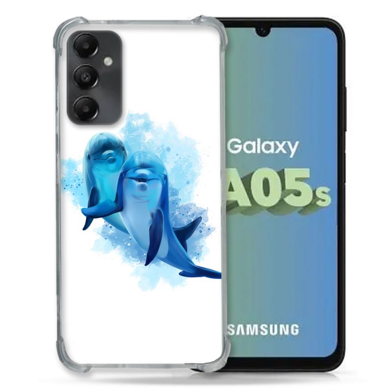 Coque Renforcée En Verre Trempé PourSamsung Galaxy A05S Animal Dauphin Duo