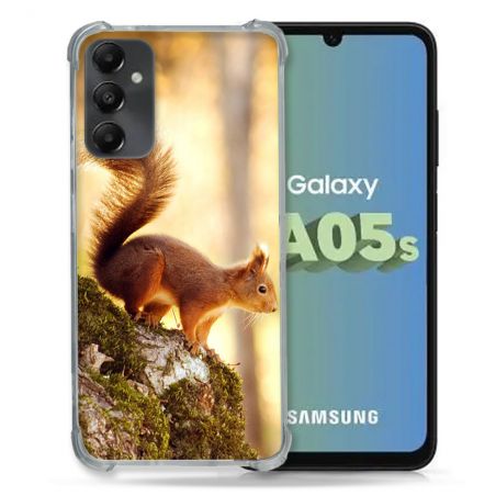 Coque Renforcée En Verre Trempé PourSamsung Galaxy A05S Animal Ecureuil Bois