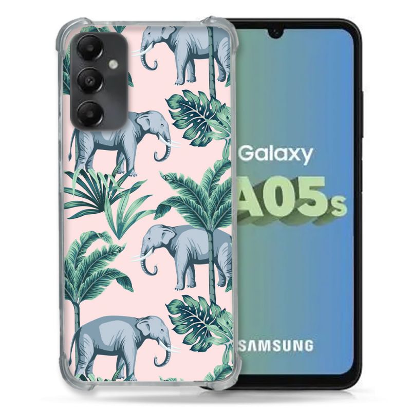 Coque Renforcée En Verre Trempé PourSamsung Galaxy A05S Animal Elephant Pattern