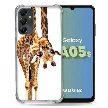 Coque Renforcée En Verre Trempé PourSamsung Galaxy A05S Animal Girafe Blanche