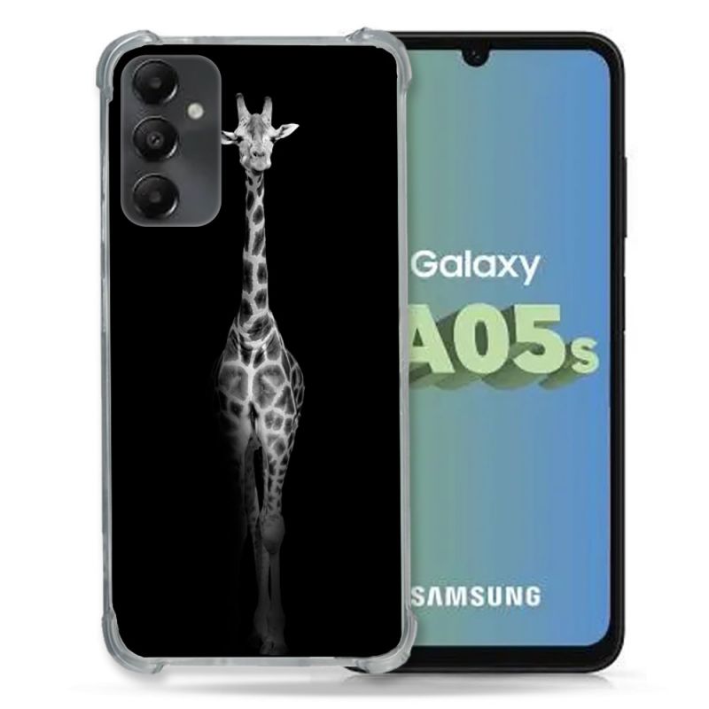 Coque Renforcée En Verre Trempé PourSamsung Galaxy A05S Animal Girafe Noire