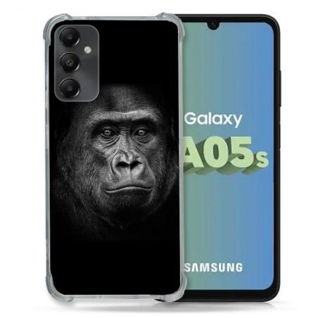 Coque Renforcée En Verre Trempé PourSamsung Galaxy A05S Animal Gorille Noir