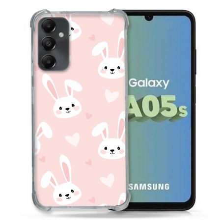 Coque Renforcée En Verre Trempé PourSamsung Galaxy A05S Animal Lapin Rose