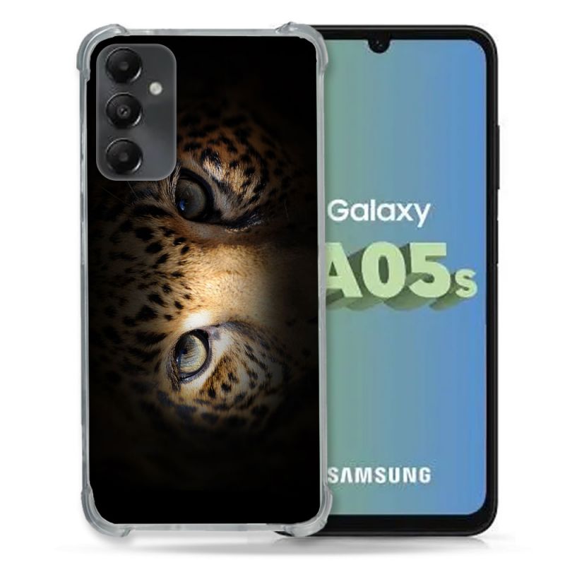 Coque Renforcée En Verre Trempé PourSamsung Galaxy A05S Animal Leopard Yeux
