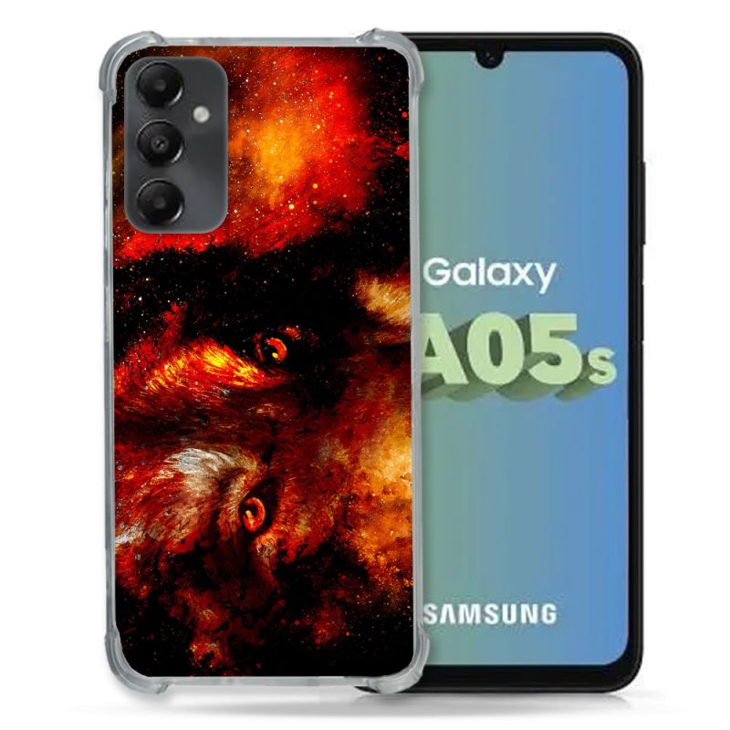 Coque Renforcée En Verre Trempé PourSamsung Galaxy A05S Animal Loup Espace