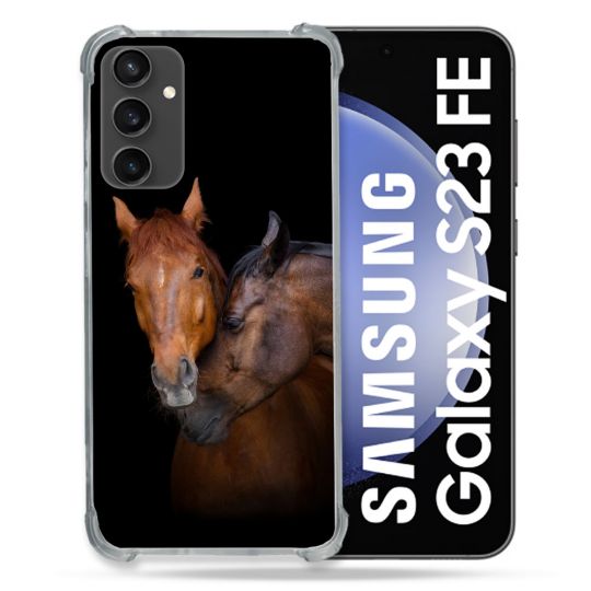Coque Renforcée En Verre Trempé PourSamsung Galaxy S23 FE Animal Cheval Marron