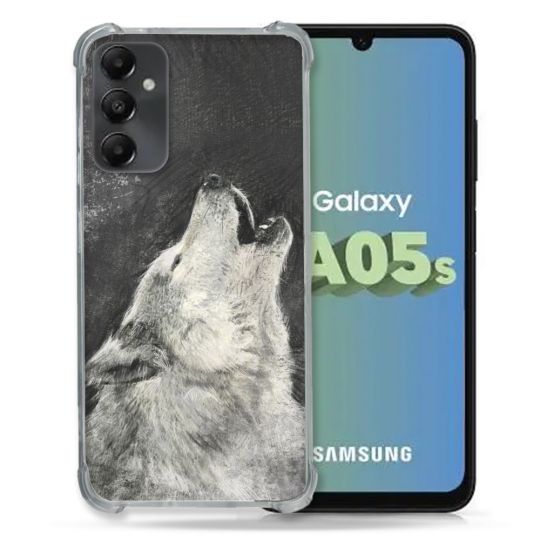 Coque Renforcée En Verre Trempé PourSamsung Galaxy A05S Animal Loup Hurlement