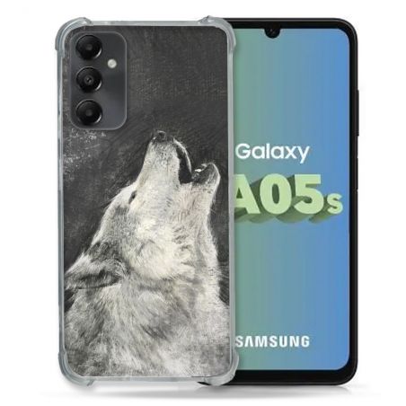Coque Renforcée En Verre Trempé PourSamsung Galaxy A05S Animal Loup Hurlement