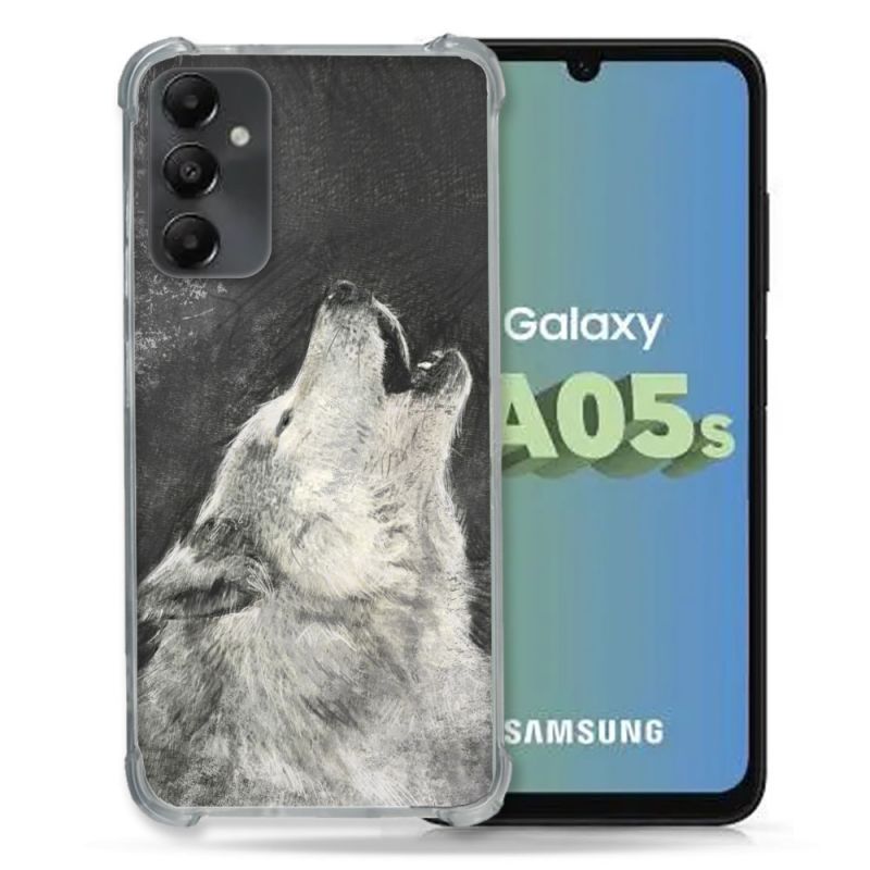 Coque Renforcée En Verre Trempé PourSamsung Galaxy A05S Animal Loup Hurlement