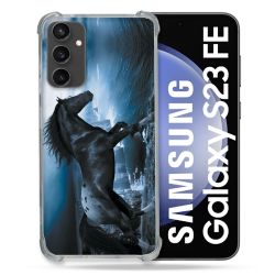 Coque Renforcée En Verre Trempé PourSamsung Galaxy S23 FE Animal Cheval Noir