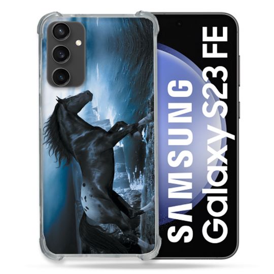 Coque Renforcée En Verre Trempé PourSamsung Galaxy S23 FE Animal Cheval Noir