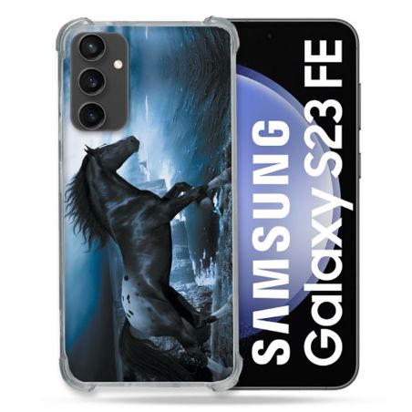 Coque Renforcée En Verre Trempé PourSamsung Galaxy S23 FE Animal Cheval Noir
