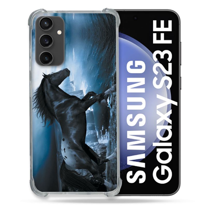 Coque Renforcée En Verre Trempé PourSamsung Galaxy S23 FE Animal Cheval Noir
