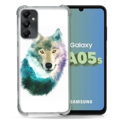 Coque Renforcée En Verre Trempé PourSamsung Galaxy A05S Animal Loup Montagne