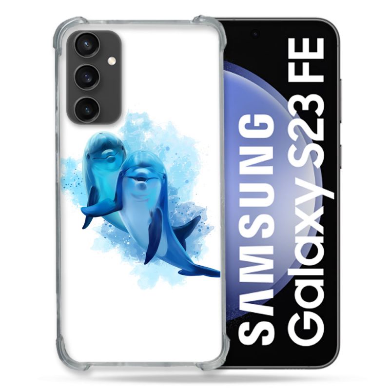 Coque Renforcée En Verre Trempé PourSamsung Galaxy S23 FE Animal Dauphin Duo